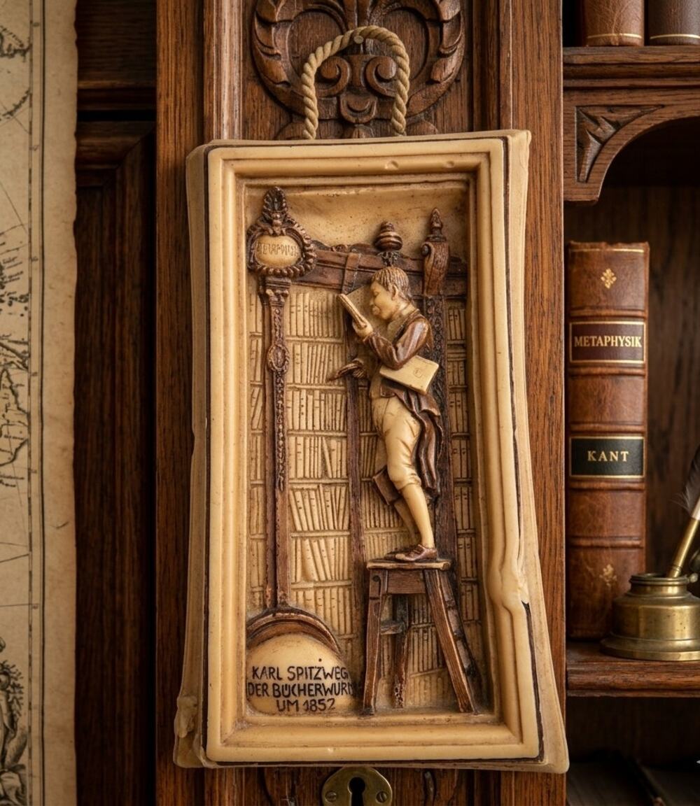 Anri Italy Wax Relief Wall Plaque Carl Spitzweg Der Bücherwurm UM 1857 3D Art